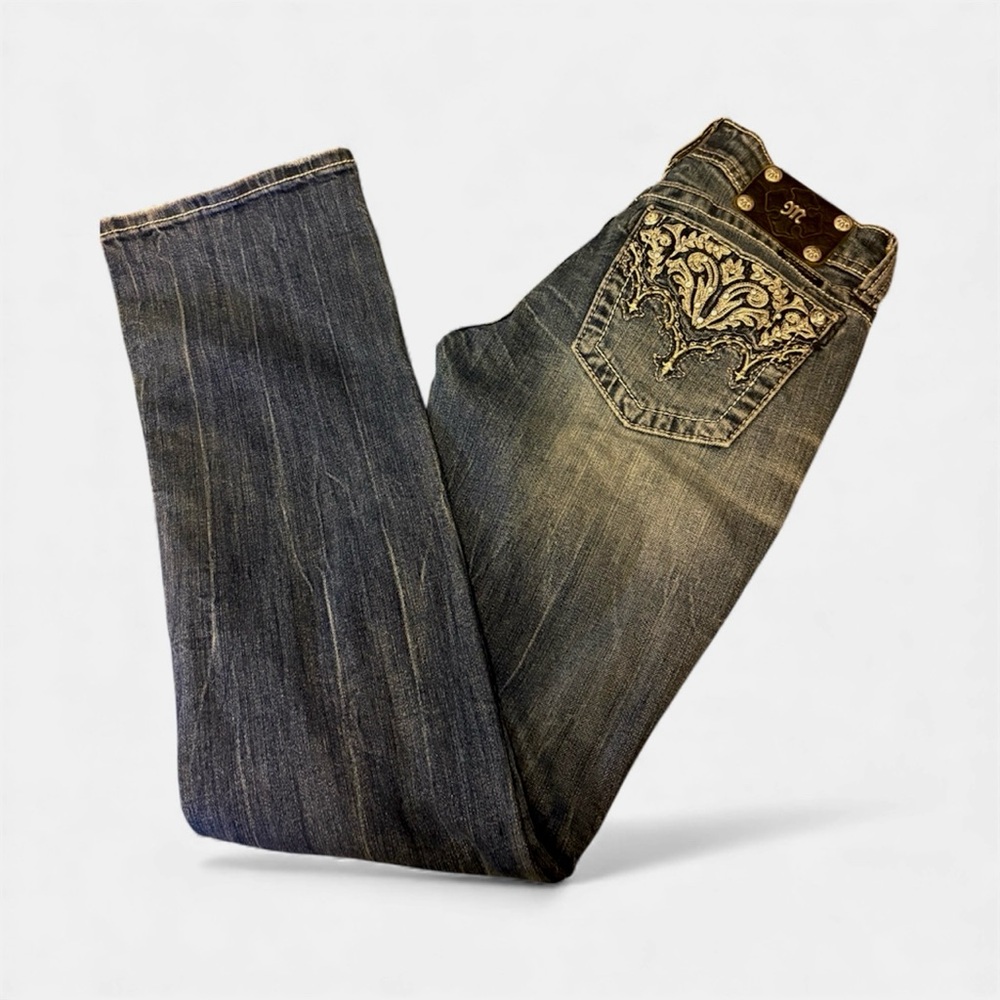 Miss Me Size 28 Women's Dark Blue Boot Cut Jeans with Embroidered Pocket